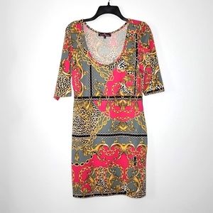 Almost famous dress pink and golds chain print